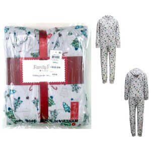 BIN Family PJs Mens Hooded One Piece Pajama Festive Trees Size S or M R $40 New